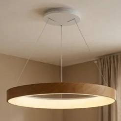 Lámpara colgante LED inteligente Niseko II, Ø 50 cm, color madera, CCT
