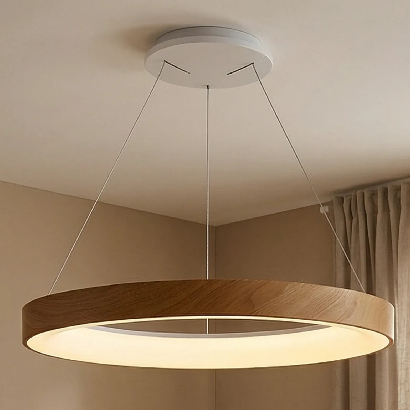 Lámpara colgante LED inteligente Niseko II, Ø 50 cm, color madera, CCT