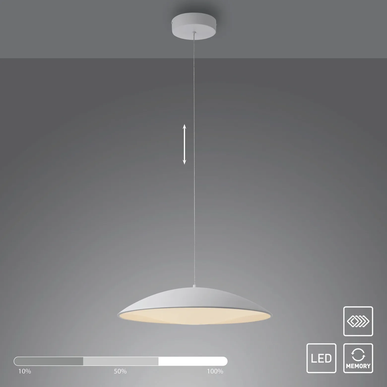 Lámpara colgante LED LENTE, blanca, Ø 50 cm, metal, Switchdim