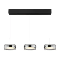 Lámpara colgante LED Livion, gris ahumado/negro, cristal, 85 cm