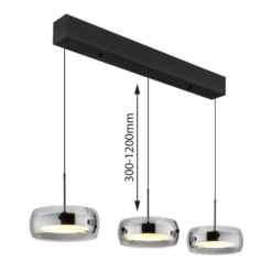 Lámpara colgante LED Livion, gris ahumado/negro, cristal, 85 cm
