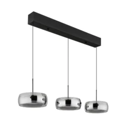 Lámpara colgante LED Livion, gris ahumado/negro, cristal, 85 cm