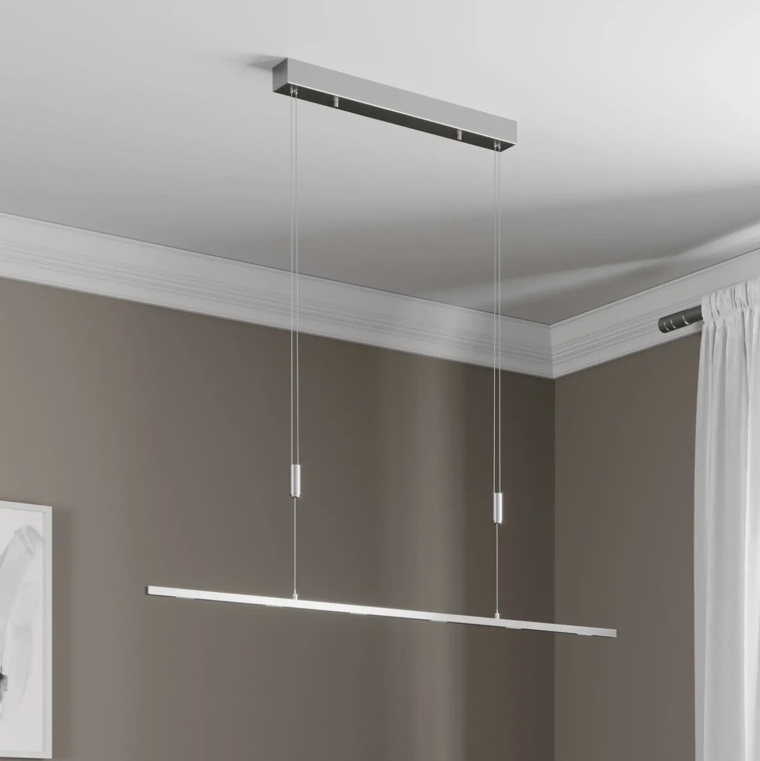 Lámpara colgante LED Lucande Arnik, 120 cm, color níquel, atenuable