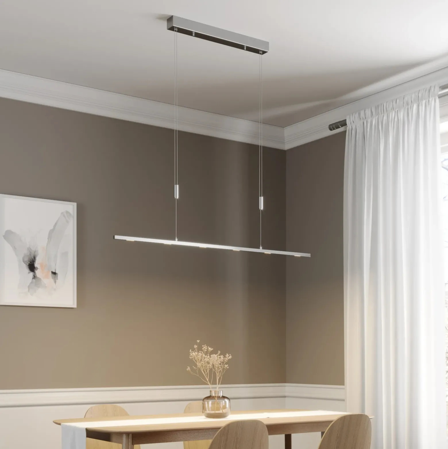Lámpara colgante LED Lucande Arnik, 120 cm, color níquel, atenuable