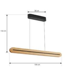 lámpara colgante LED Lucande Darnor, madera, CCT, longitud 100 cm