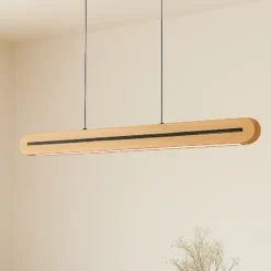 lámpara colgante LED Lucande Darnor, madera, CCT, longitud 100 cm