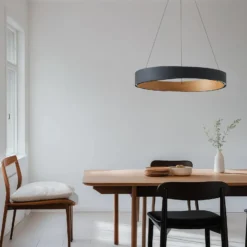 Lámpara colgante LED Lucande Daelor, negro/madera, CCT, atenuable