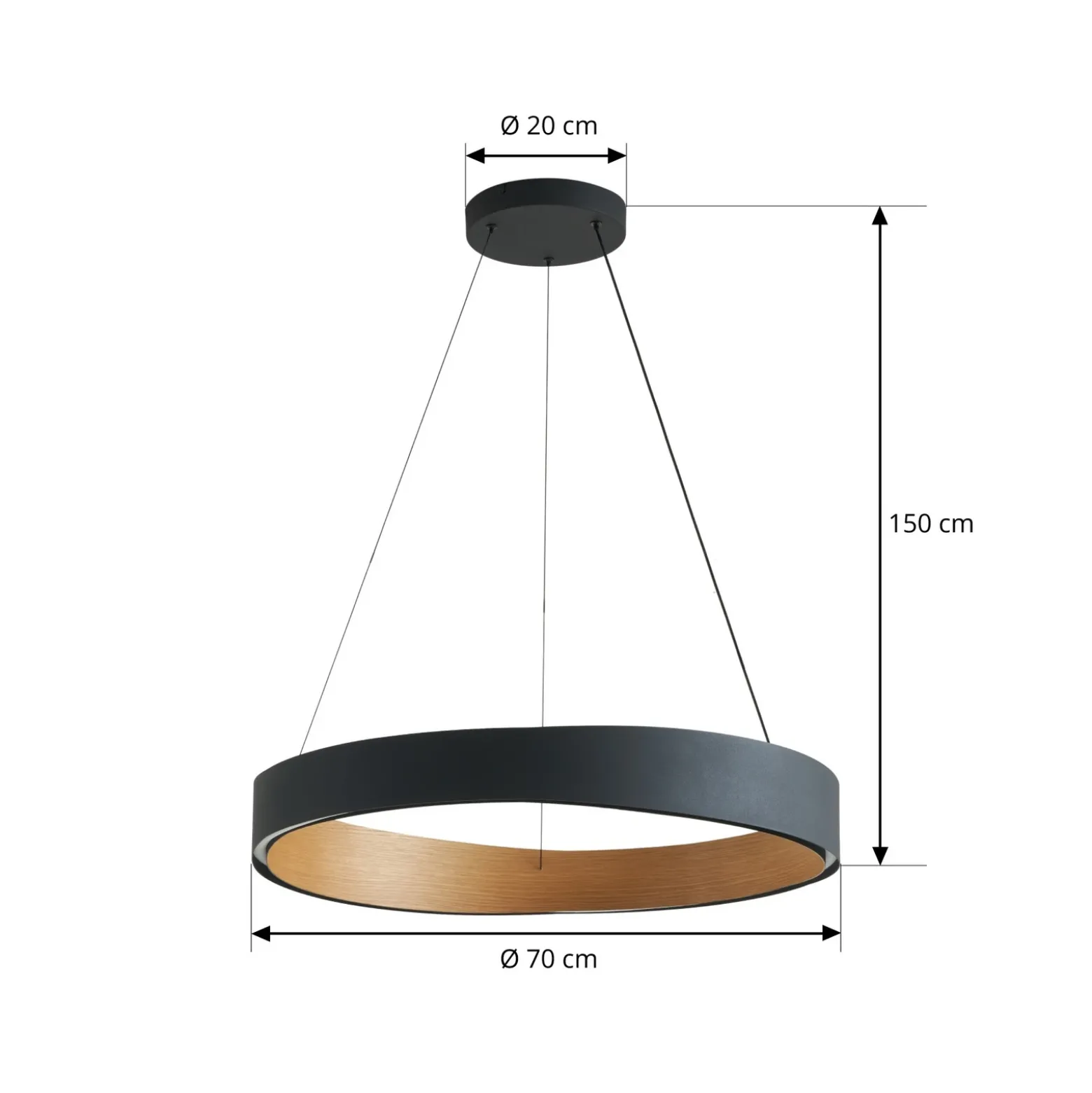 Lámpara colgante LED Lucande Daelor, negro/madera, CCT, atenuable