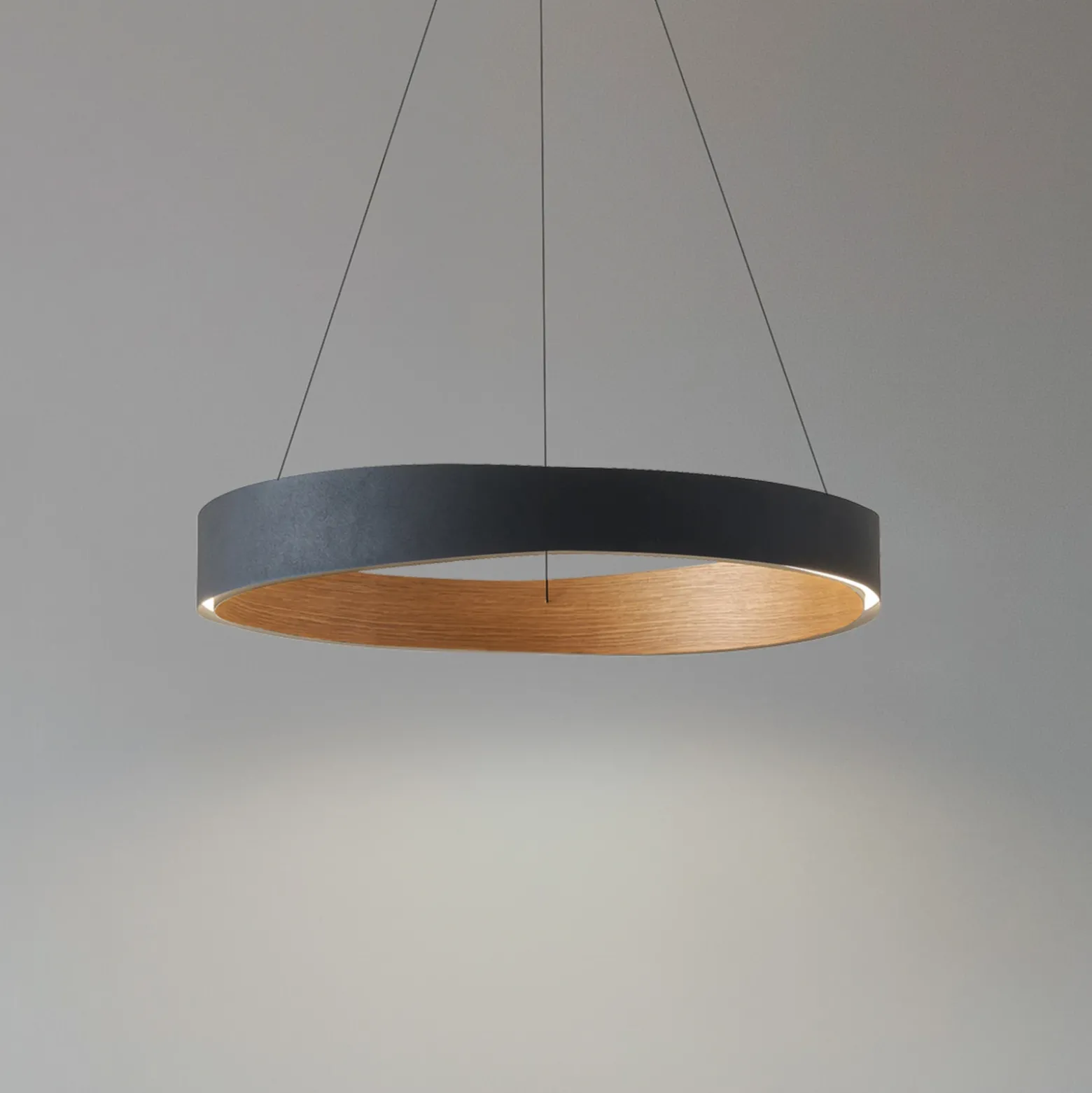 Lámpara colgante LED Lucande Daelor, negro/madera, CCT, atenuable