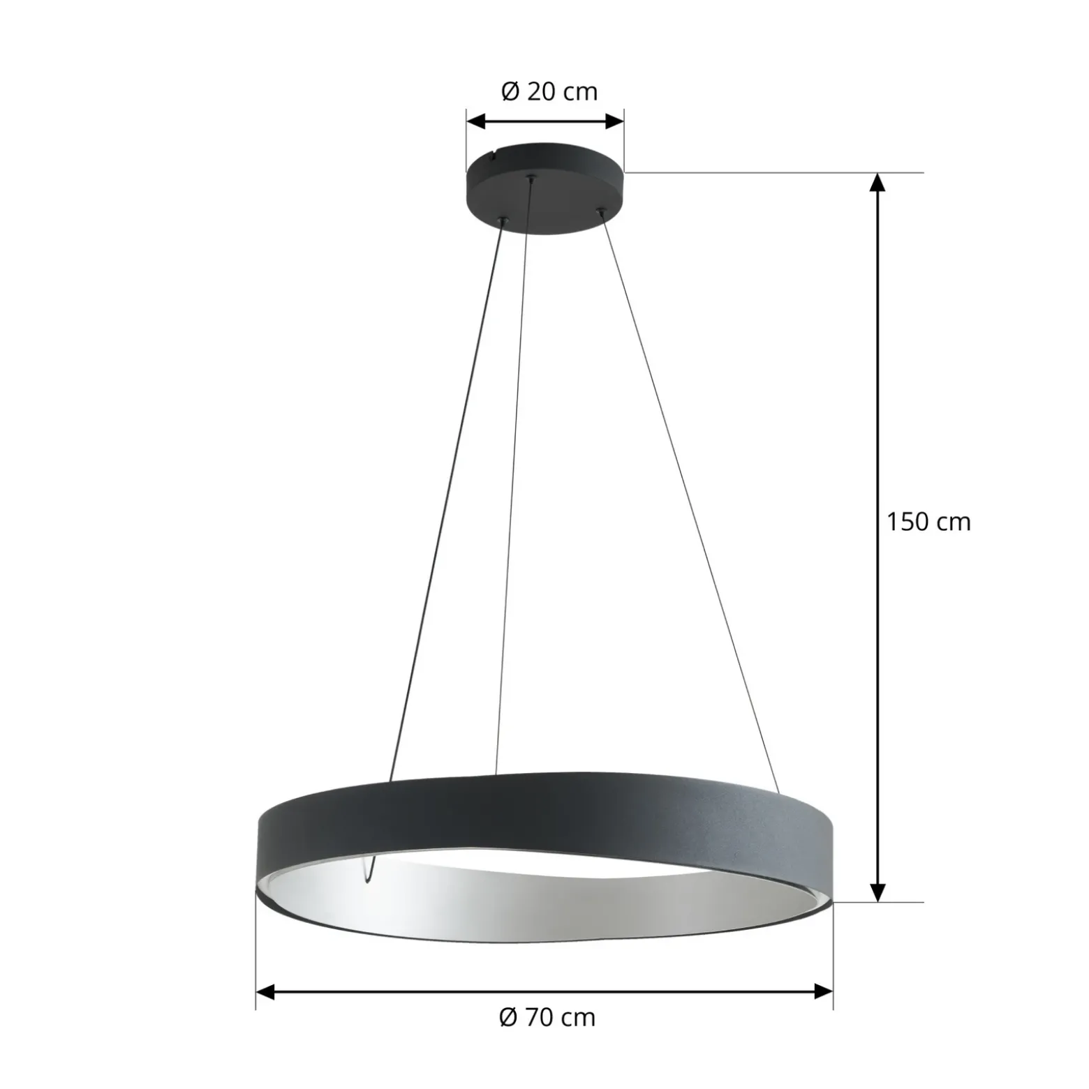 Lámpara colgante LED Lucande Daelor, negro/aluminio, CCT, atenuable