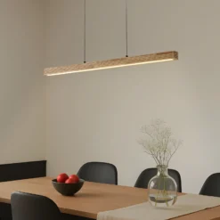 Lámpara colgante LED Lucande Emara, madera clara, roble, CCT