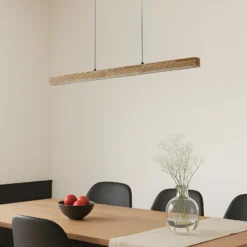 Lámpara colgante LED Lucande Emara, madera clara, roble, CCT