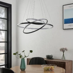 Lámpara colgante LED Lucande Ezana, negra, metal, Ø 80 cm