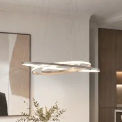 Lámpara colgante LED Lucande Ezana, níquel, metal, Ø 80 cm