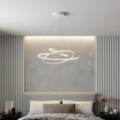 Lámpara colgante LED Lucande Ezana, blanca, metal, Ø 80 cm