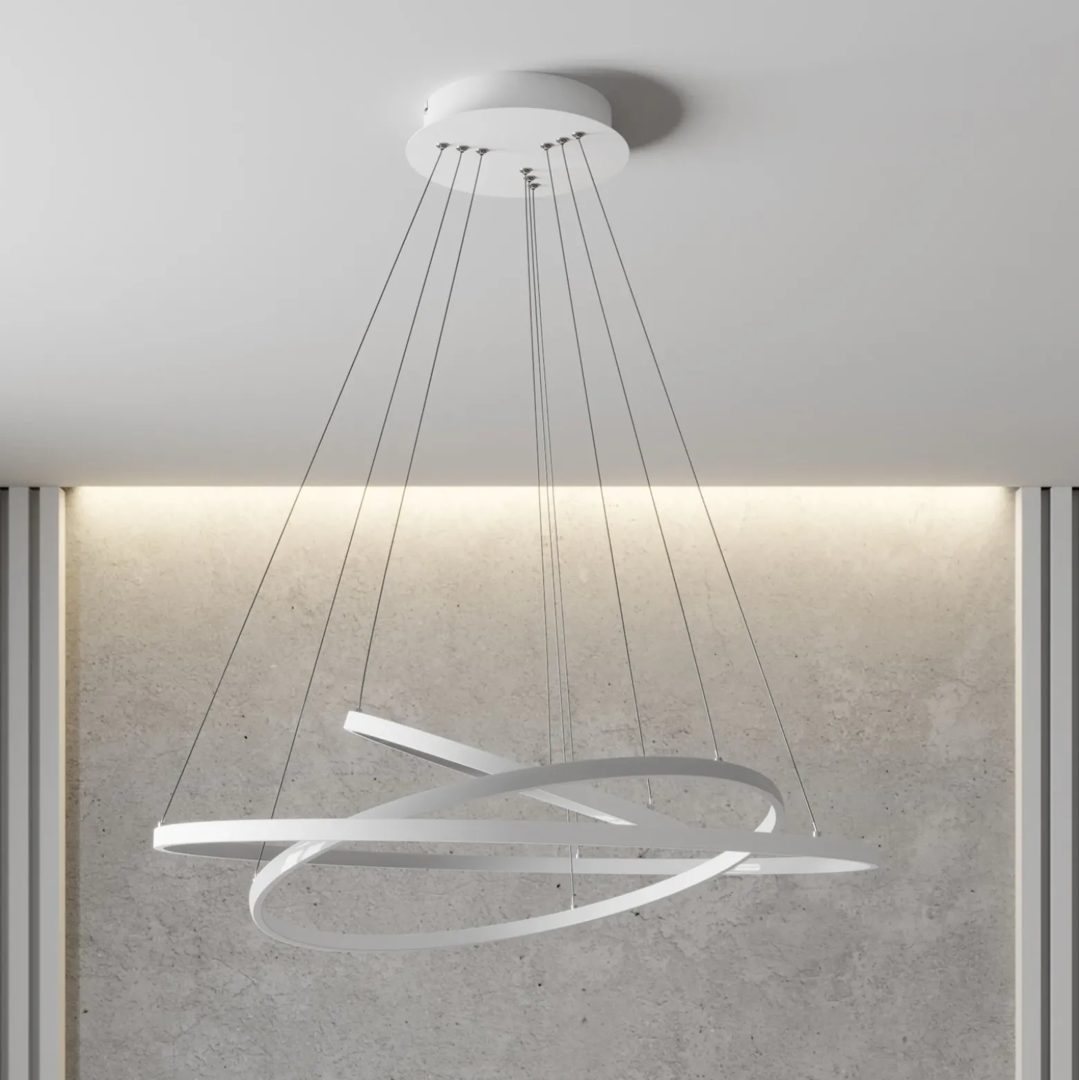 Lámpara colgante LED Lucande Ezana, blanca, metal, Ø 80 cm