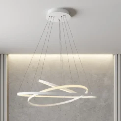 Lámpara colgante LED Lucande Ezana, blanca, metal, Ø 80 cm
