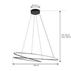 Lámpara colgante LED Lucande Gavril, 100 cm, negra, atenuable