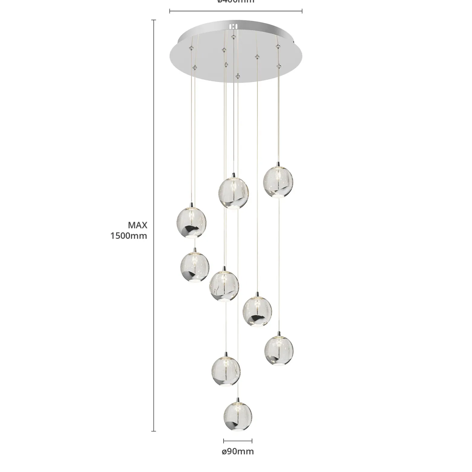 lámpara colgante LED Lucande Hayley, Ø 40 cm, 9 luces, cromo, cristal