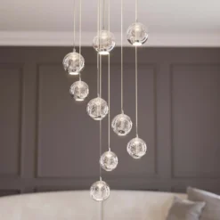 lámpara colgante LED Lucande Hayley, Ø 40 cm, 9 luces, cromo, cristal