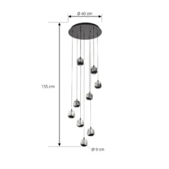Lámpara colgante LED Lucande Hayley, negra, 9 luces, cristal