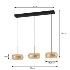 Lámpara colgante LED Lucande Martis, ámbar, 3 luces, atenuable