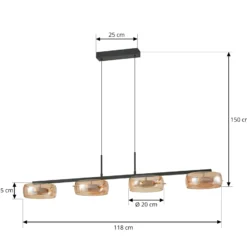 Lámpara colgante LED Lucande Martis, ámbar, 4 luces, atenuable