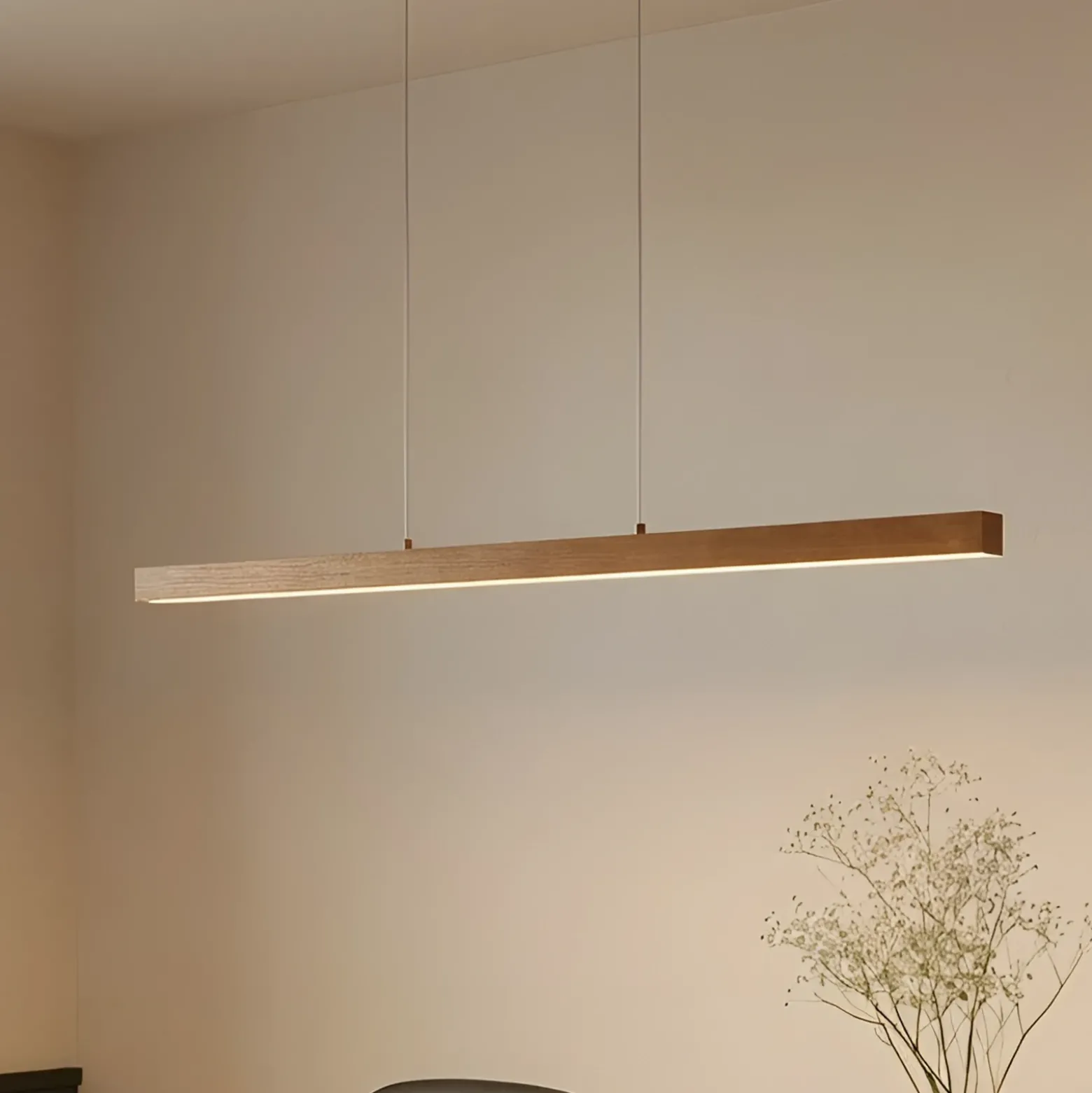 Lámpara colgante LED Lucande Nihalo, madera, 122 cm, atenuable, CCT