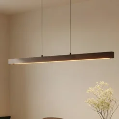 Lámpara colgante LED Lucande Nihalo, nogal, 122 cm, atenuable, CCT