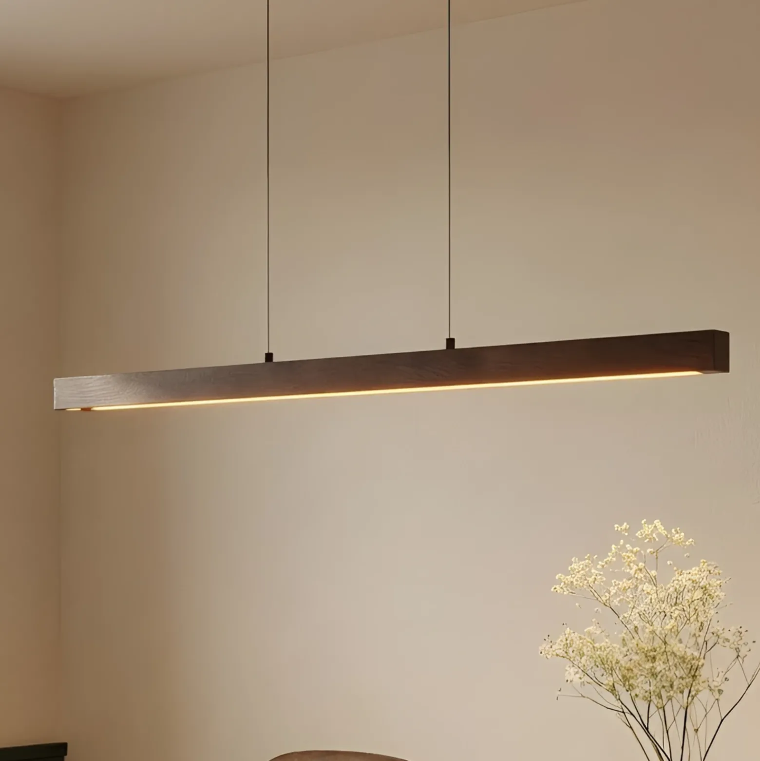 Lámpara colgante LED Lucande Nihalo, nogal, 122 cm, atenuable, CCT
