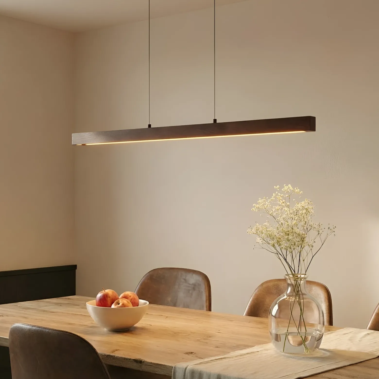 Lámpara colgante LED Lucande Nihalo, nogal, 122 cm, atenuable, CCT