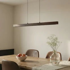Lámpara colgante LED Lucande Nihalo, nogal, 122 cm, atenuable, CCT