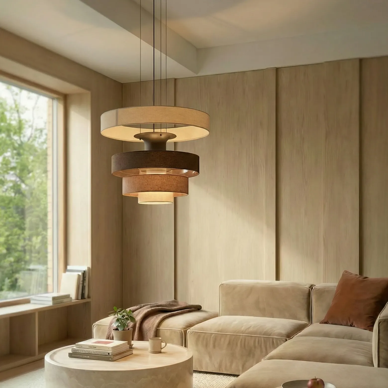 Lámpara colgante LED Lucande Peldano, Ø50 cm marrón/beige, atenuable
