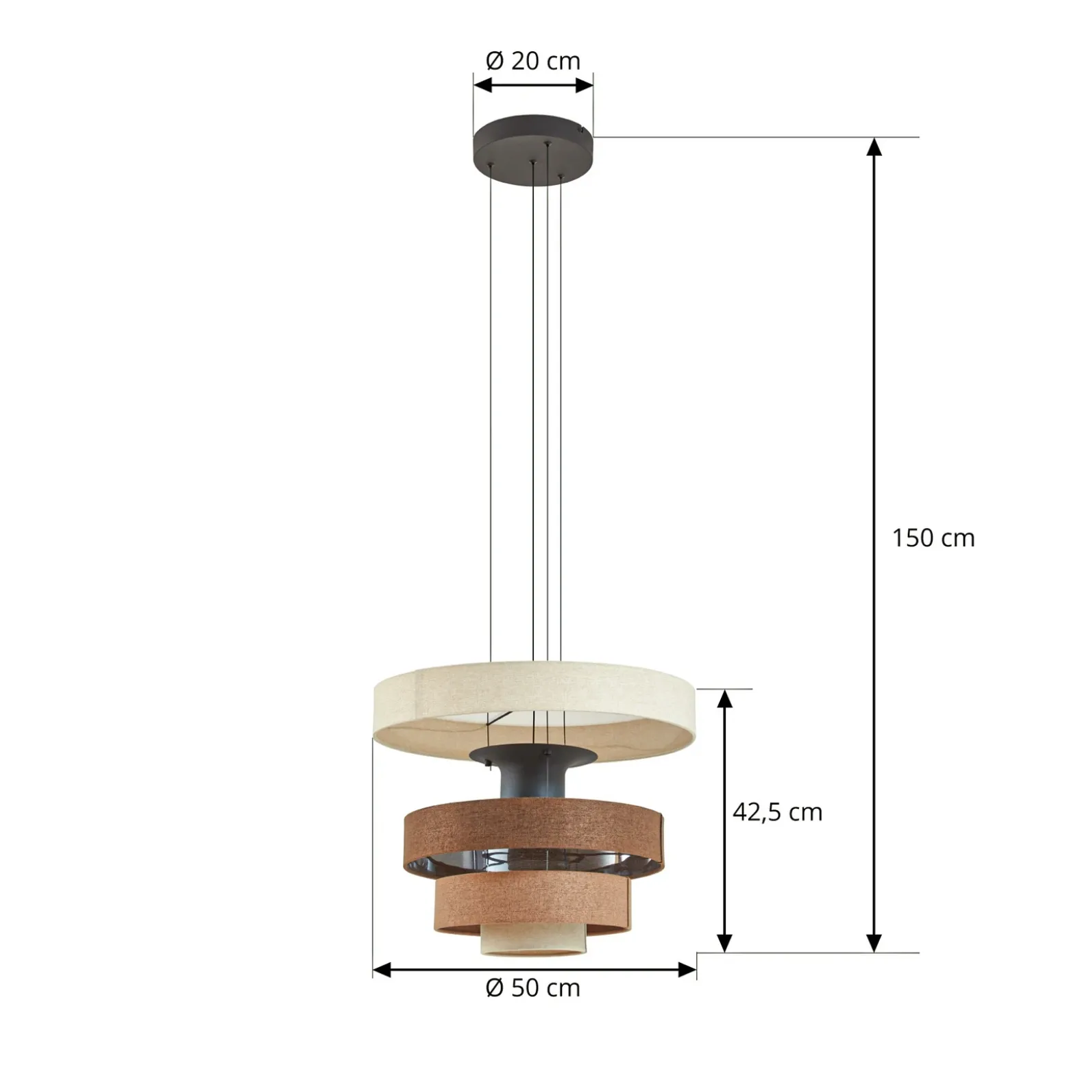 Lámpara colgante LED Lucande Peldano, Ø50 cm marrón/beige, atenuable