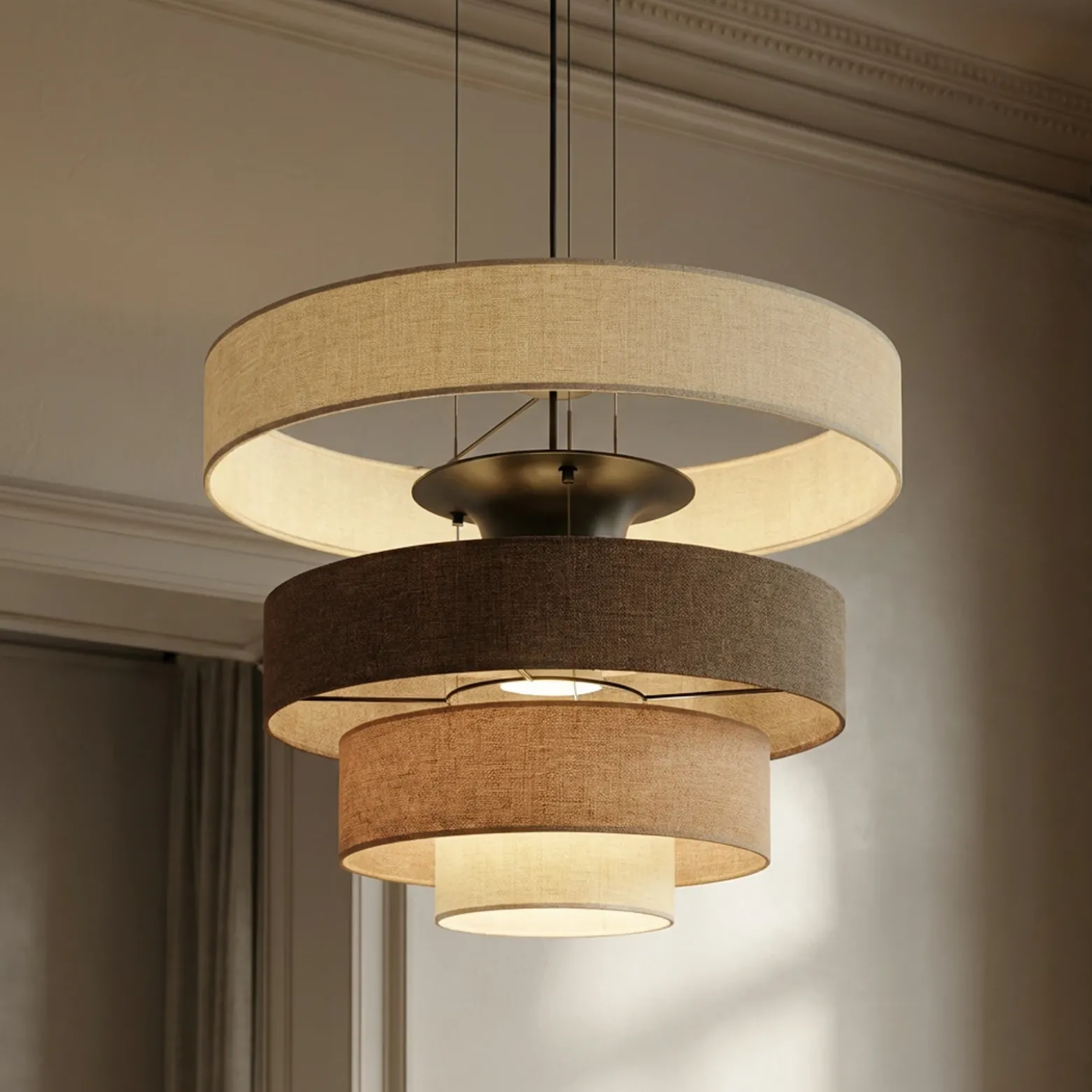 Lámpara colgante LED Lucande Peldano, Ø50 cm marrón/beige, atenuable