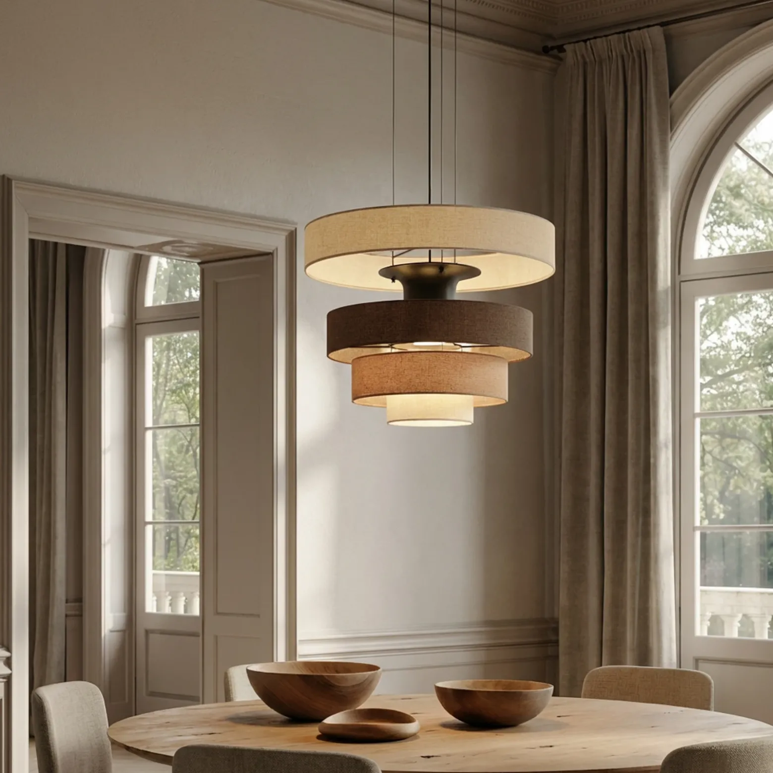 Lámpara colgante LED Lucande Peldano, Ø50 cm marrón/beige, atenuable