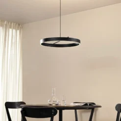 Lámpara colgante LED Lucande Rovan, Ø 60 cm, negro, CCT, atenuable