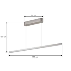 Lámpara colgante LED Lucande Solvar, 117 cm, plateada, CCT, atenuable