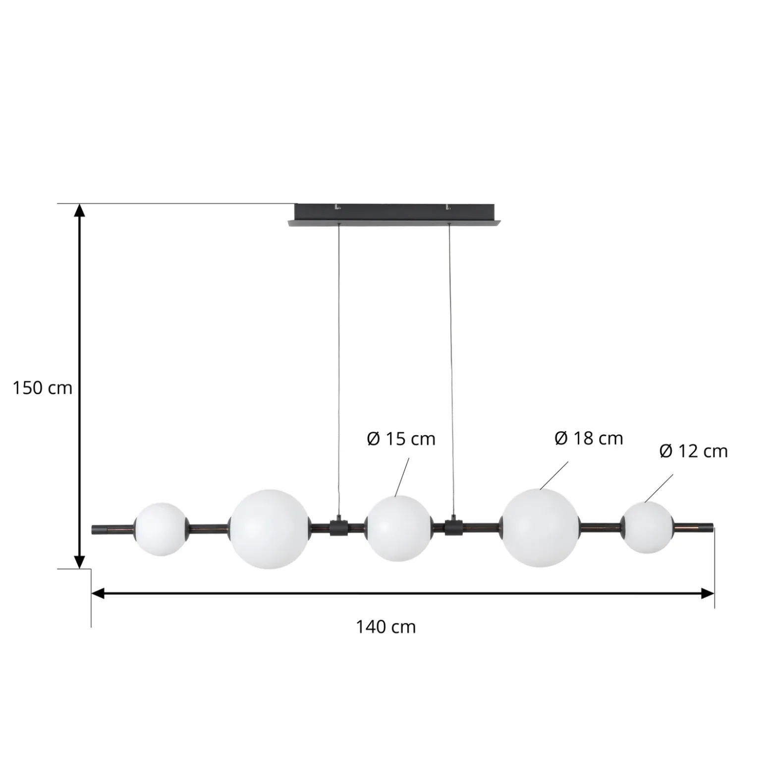 Lámpara colgante LED Lucande Tanira, negro/blanco, 140 cm, atenuable por pasos