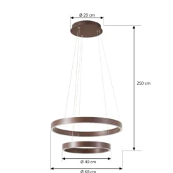 Lámpara colgante LED Lucande Yonam, Ø 60 cm, 2 luces, marrón, CCT