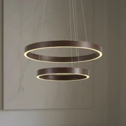 Lámpara colgante LED Lucande Yonam, Ø 60 cm, 2 luces, marrón, CCT