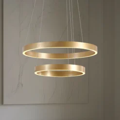 Lámpara colgante LED Lucande Yonam, Ø 60 cm, 2 luces, dorada, CCT