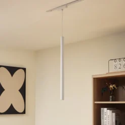 Lámpara colgante LED Lumaro de Lindby, blanca, Ø 3 cm, aluminio, 48 V, atenuable