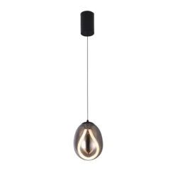 Lámpara colgante LED Melanie, Ø 16 cm, gris humo/negro, cristal
