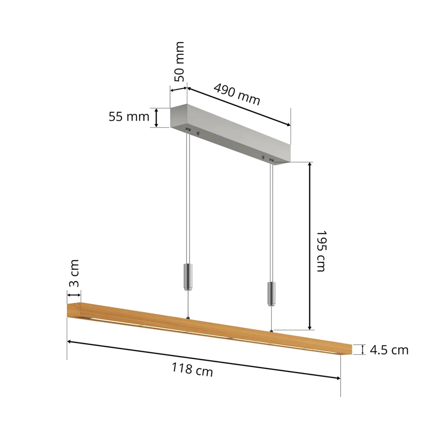 Lámpara colgante LED Nora de Quitani, roble natural, longitud 118 cm