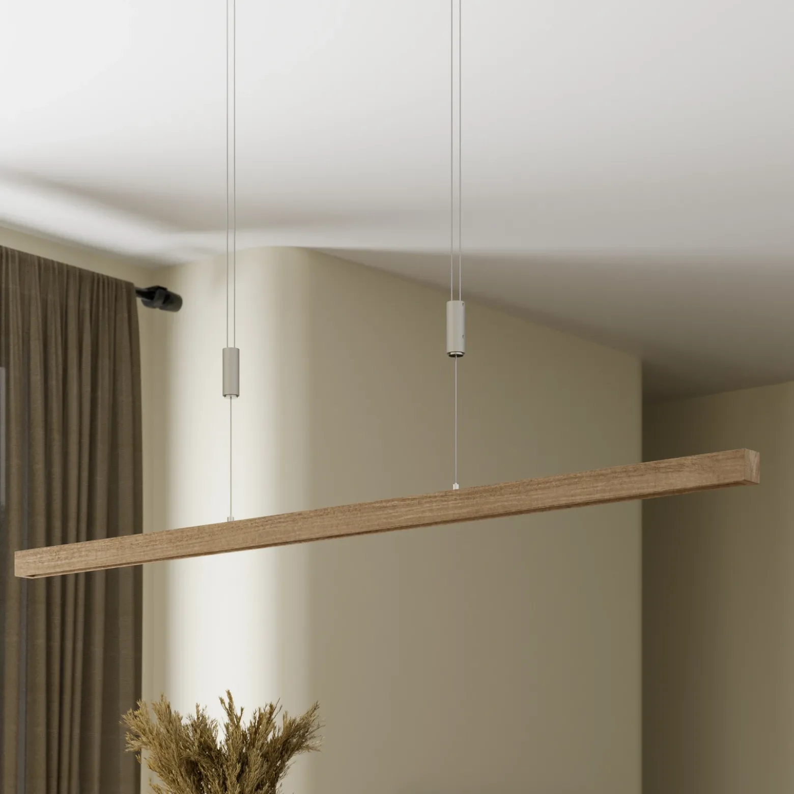 Lámpara colgante LED Nora de Quitani, roble natural, longitud 118 cm