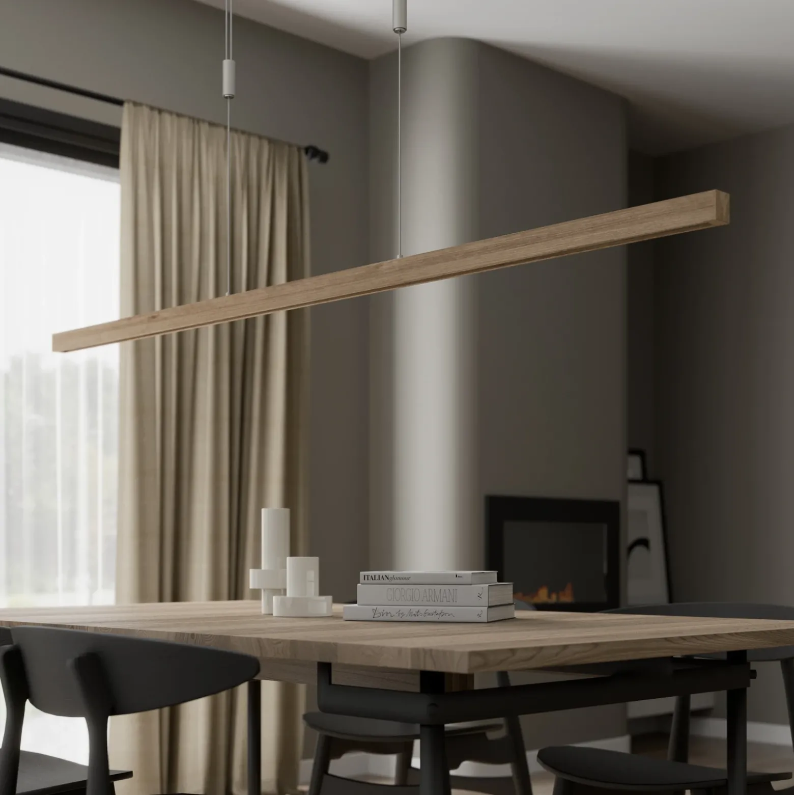 Lámpara colgante LED Nora de Quitani, roble natural, longitud 158 cm