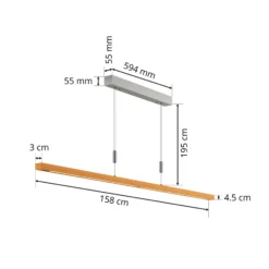 Lámpara colgante LED Nora de Quitani, roble natural, longitud 158 cm