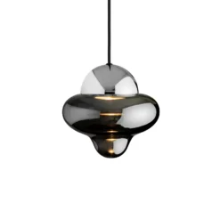 Lámpara colgante LED Nutty, gris humo/cromo, Ø 18,5 cm, cristal