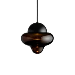 Lámpara colgante LED Nutty, marrón/negro, Ø 18,5 cm, cristal